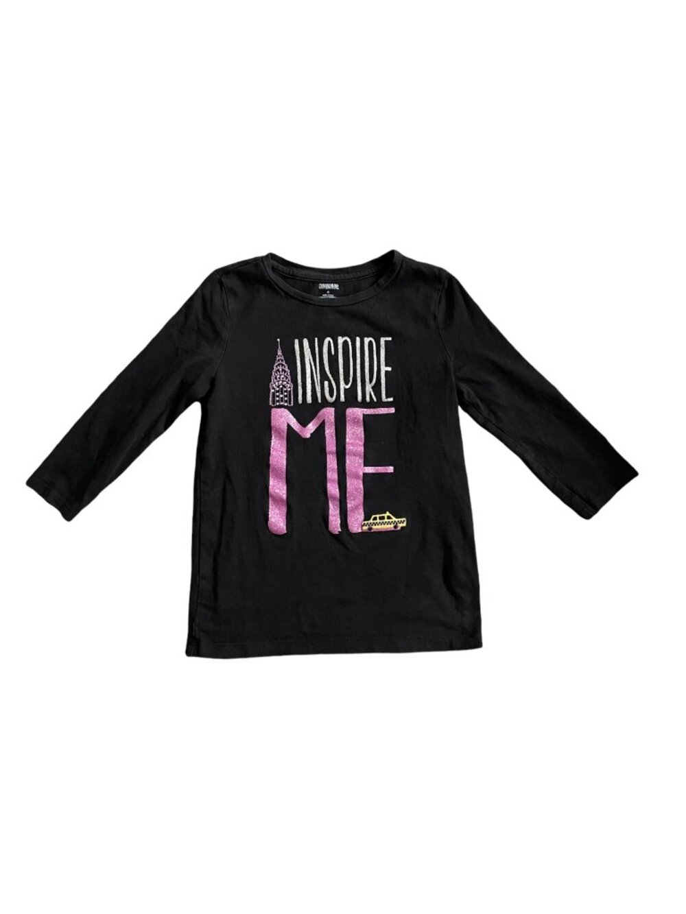 Gymboree Black "Inspire Me" Glitter Graphic T-Shirt Youth Girls Size 8 School